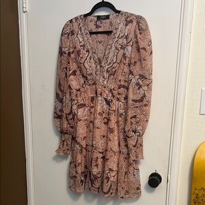 OPT Pink Ruffled Wrap Dress with Bishop Sleeves